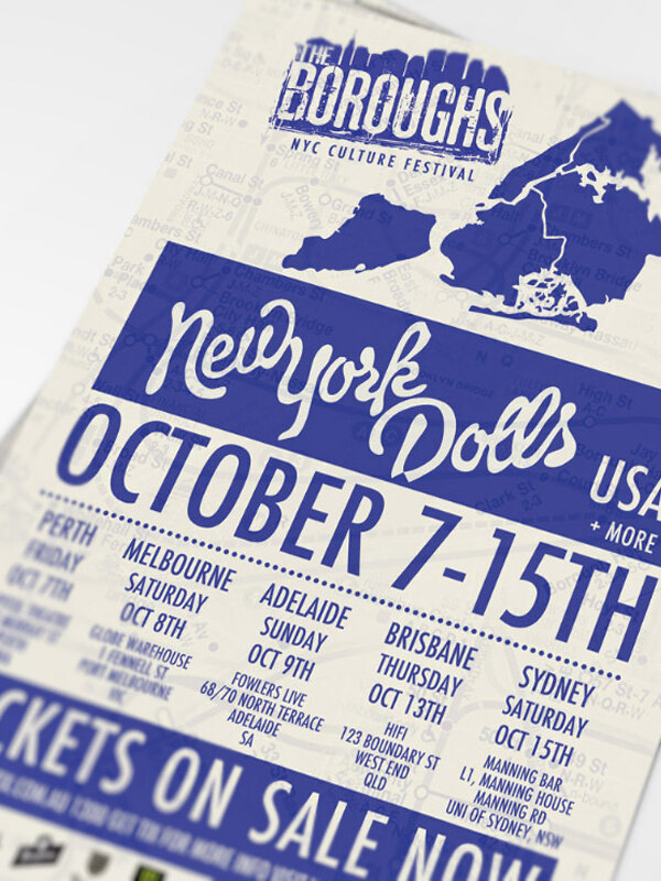 The Boroughs festival poster, New York Dolls tour dates
