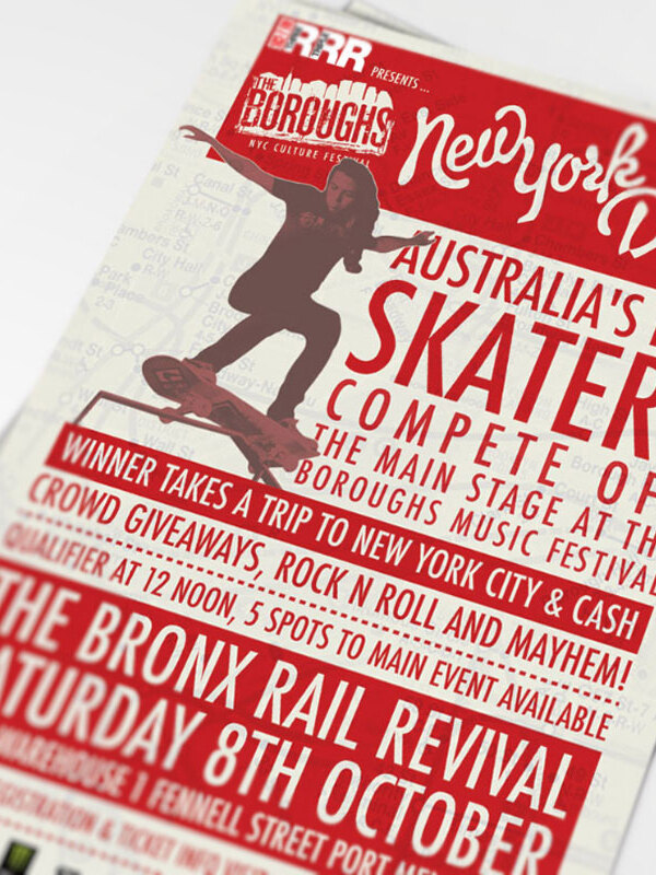 The Boroughs Bronx Rail Revival skate poster in red